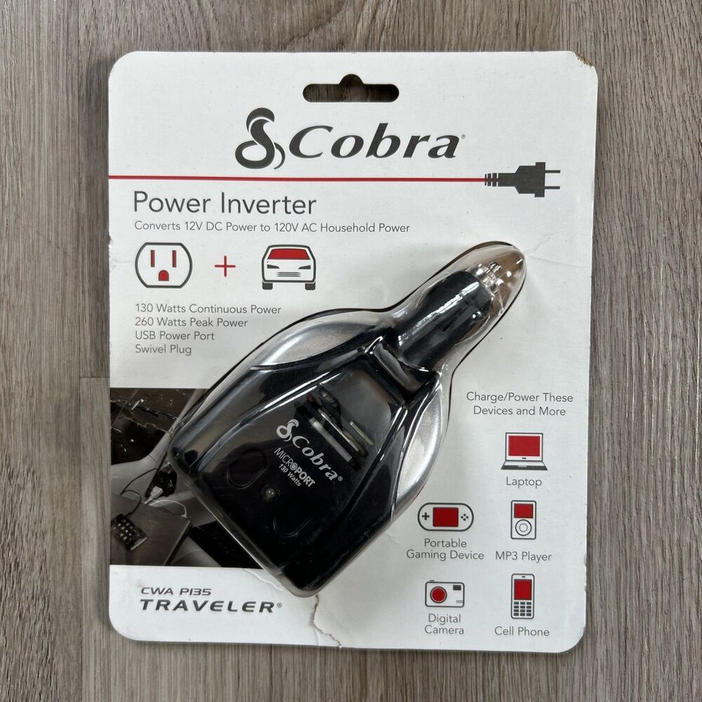 Cobra Portable Power Inverter CWA P135 Traveler Converts 12V DC To 120V AC NEW